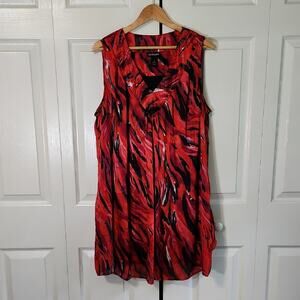 Lane Bryant Multi-Colored Sleeveless Dress SZ 22 Abstract Pleated Artsy Pockets
